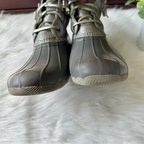 Sperry Top-Sider Saltwater Shimmer Duck Boots Gray Waterproof Rain Boots Size7.5