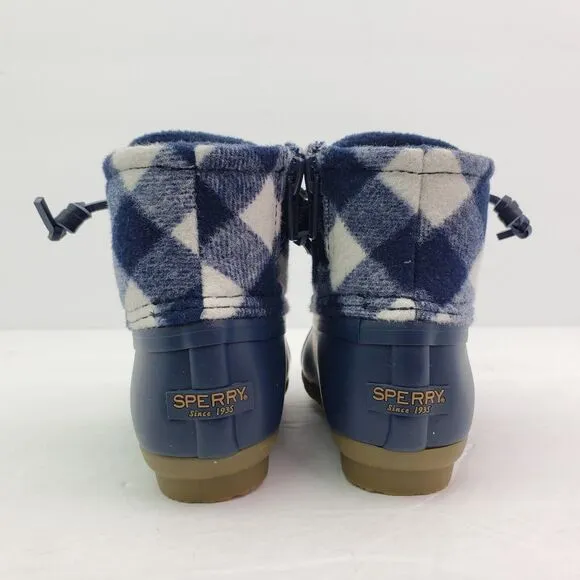 Sperry Top Sider Saltwater Toddler Sz 12 Blue Plaid Wool Waterproof Duck Boots