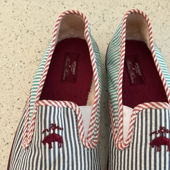 Sperry x Brooks Brothers Seersucker Preppy Beachy Slip On Shoes - Size 10.5