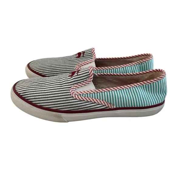 Sperry x Brooks Brothers Seersucker Preppy Beachy Slip On Shoes - Size 10.5