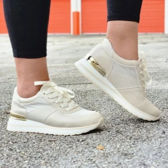 Sports Women's Lace-up Beige Sneakers