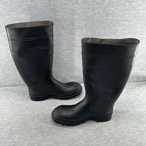 STEEL TOE - Rubber Boots Size 7 Fishing Hunting Black Waterproof MADE IN USA  B1