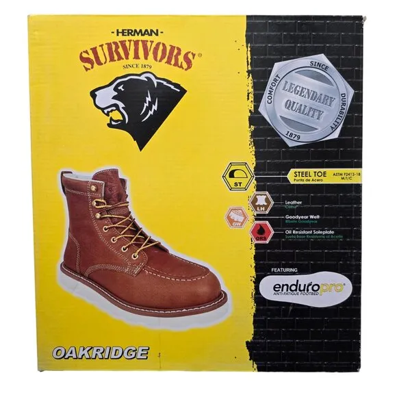 Steel Toe Work Boots Oil Resistant Men's Leather 6&quot; Herman Survivors Oakridge