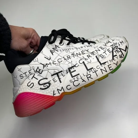 Stella McCartney White Faux Leather &amp; Neoprene Eclypse Monogram Sneaker Size 8US