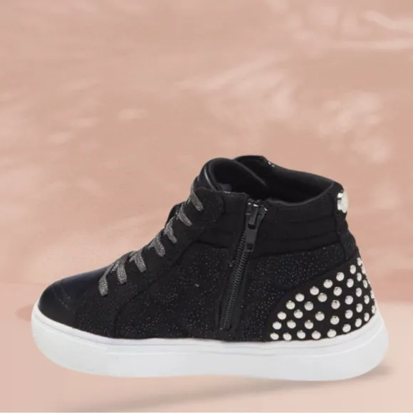 STEVE MADDEN  Girls' J-Quilted Studded Black High-Top Sneakers (youth) Size 4