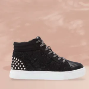 STEVE MADDEN  Girls' J-Quilted Studded Black High-Top Sneakers (youth) Size 4