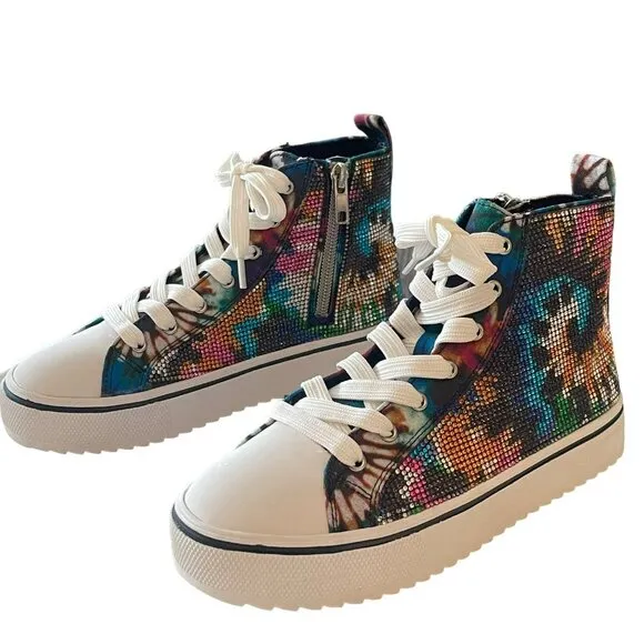 Steve Madden Girls Rhinestone JShake Tie-Dye High-Top Sneakers Size 2 NEW