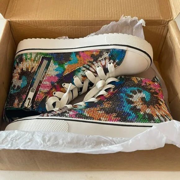 Steve Madden Girls Rhinestone JShake Tie-Dye High-Top Sneakers Size 2 NEW
