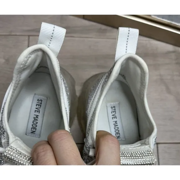 Steve Madden Maxima Rhinestone Embellished Chunky Sneakers 6 , 7 White
