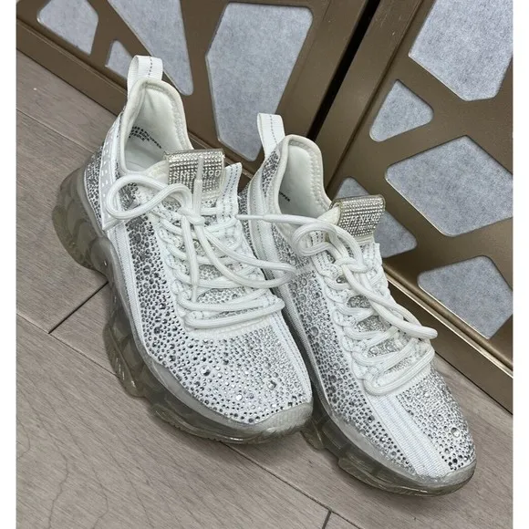 Steve Madden Maxima Rhinestone Embellished Chunky Sneakers 6 , 7 White