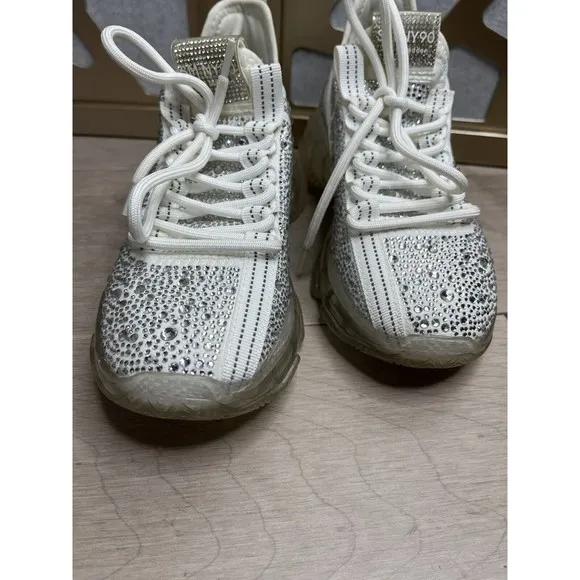Steve Madden Maxima Rhinestone Embellished Chunky Sneakers 6 , 7 White