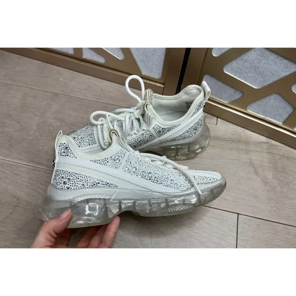 Steve Madden Maxima Rhinestone Embellished Chunky Sneakers 6 , 7 White