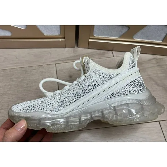 Steve Madden Maxima Rhinestone Embellished Chunky Sneakers 6 , 7 White