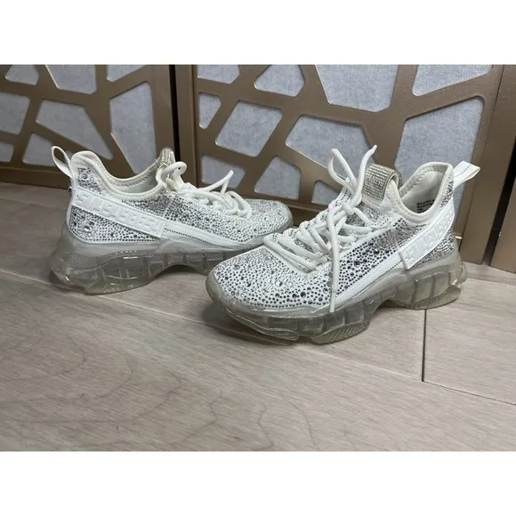 Steve Madden Maxima Rhinestone Embellished Chunky Sneakers 6 , 7 White