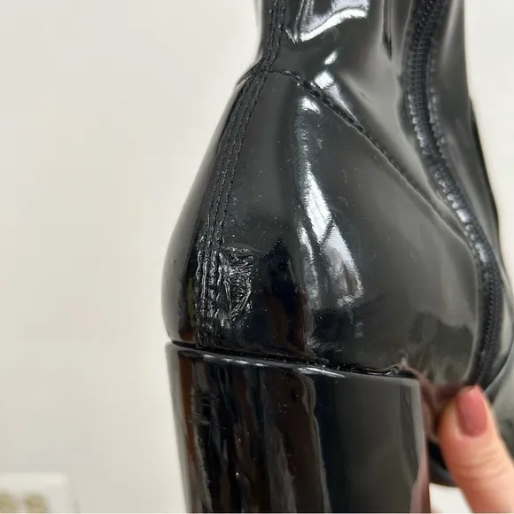 Steve Madden Multiply Black Patent Leather Ankle Boots Block Heel Pointed Toe