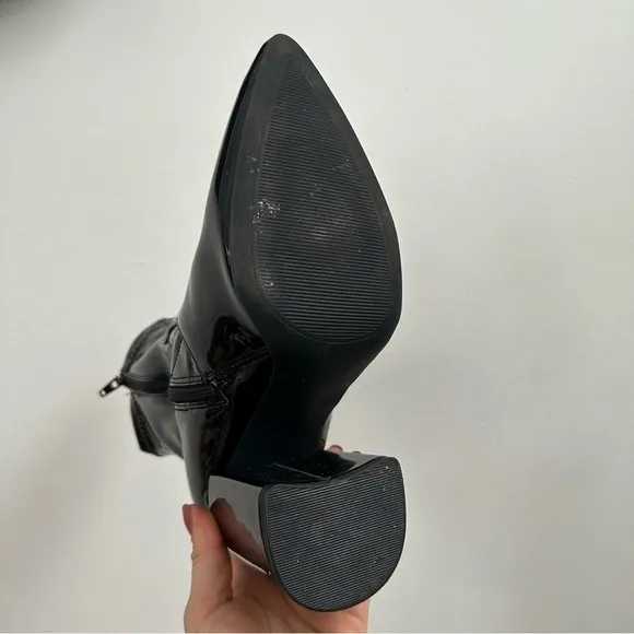 Steve Madden Multiply Black Patent Leather Ankle Boots Block Heel Pointed Toe