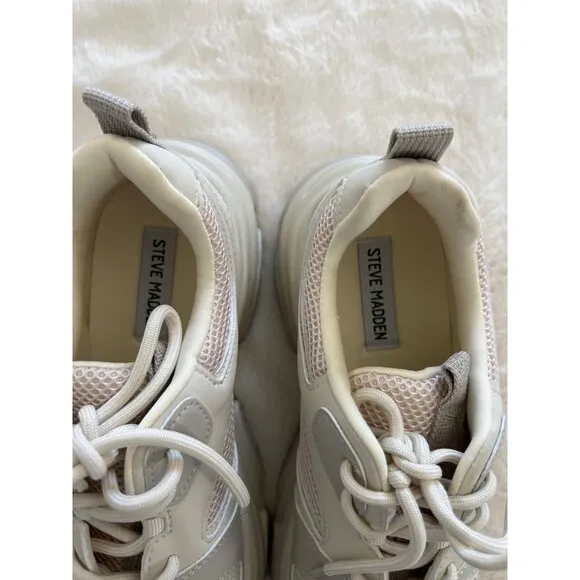 Steve Madden PLIMM Chunky Sneaker, Size 10M –Beige, mesh, PU Leather, New no box
