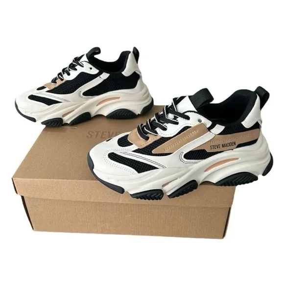 Steve Madden Possession Chunky Black and Tan Sneakers Women’s Size 7 M