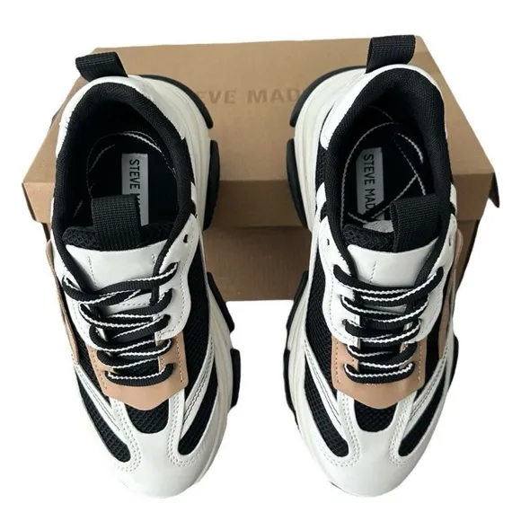 Steve Madden Possession Chunky Black and Tan Sneakers Women’s Size 7 M