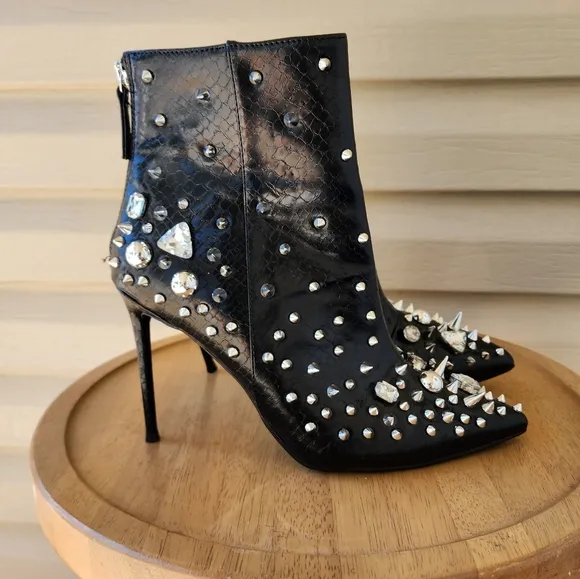 Steve Madden Viceroy Embellished gems black stiletto heel ankle boots