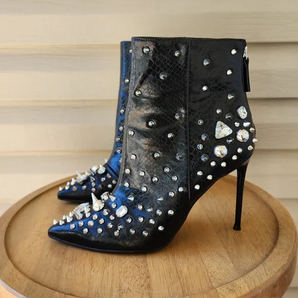 Steve Madden Viceroy Embellished gems black stiletto heel ankle boots