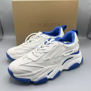 Steve Madden Women Low Top Dad Sneakers Possession-E Various Sizes White Blue