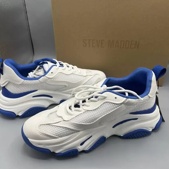 Steve Madden Women Low Top Dad Sneakers Possession-E Various Sizes White Blue