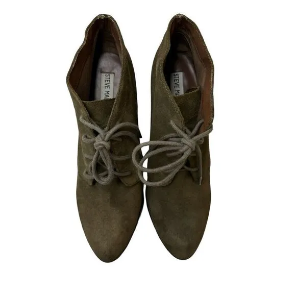 STEVE MADDEN Olive Green Suede Heeled Booties Size 9.5