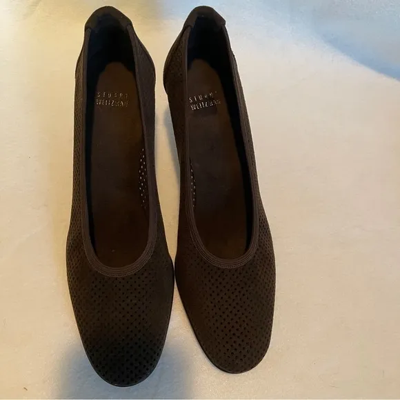 Stuart Weitzman Shoes Women 9 Brown Nicolette Pump Perforated Ultrasuede Heels