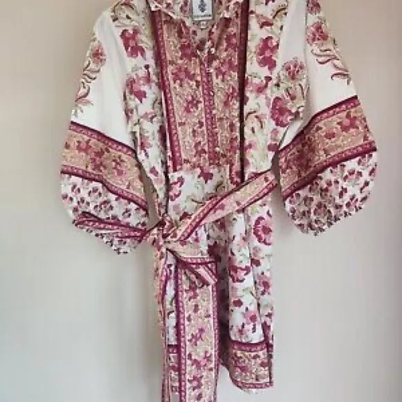 Sue Sartor Long-Sleeve Short Flounce Dress in Pink Combo (NWT)