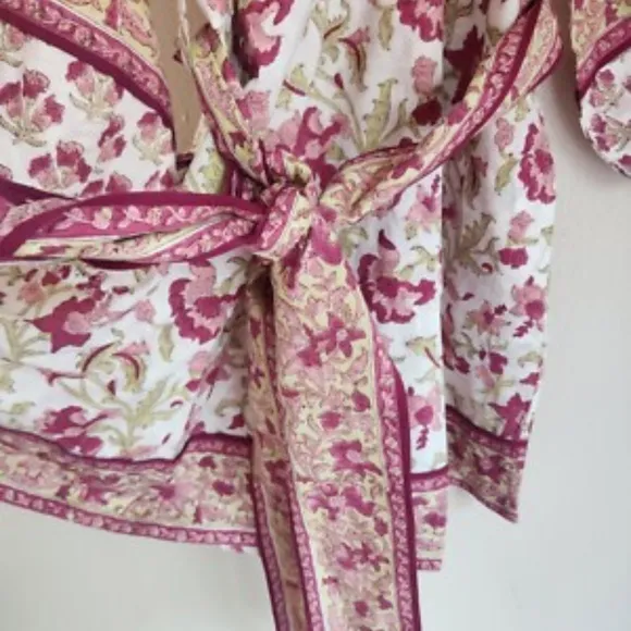 Sue Sartor Long-Sleeve Short Flounce Dress in Pink Combo (NWT)