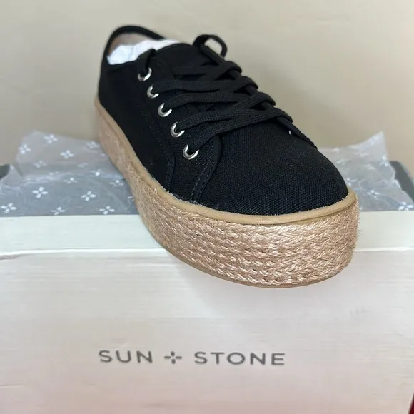 Sun   Stone Indiigo Black Lace-Up Espadrille Canvas Sneakers size 8