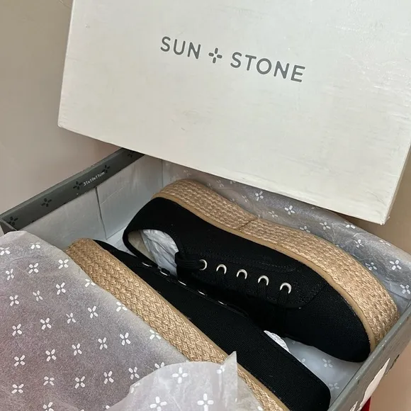 Sun   Stone Indiigo Black Lace-Up Espadrille Canvas Sneakers size 8