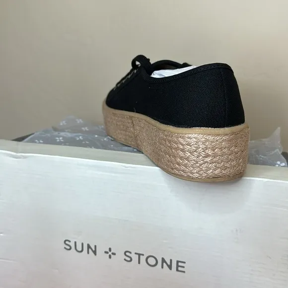 Sun   Stone Indiigo Black Lace-Up Espadrille Canvas Sneakers size 8