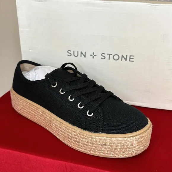 Sun   Stone Indiigo Black Lace-Up Espadrille Canvas Sneakers size 8