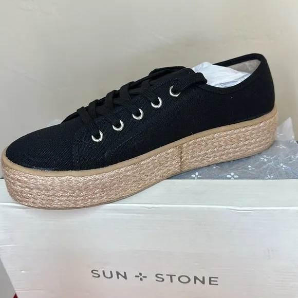Sun   Stone Indiigo Black Lace-Up Espadrille Canvas Sneakers size 8