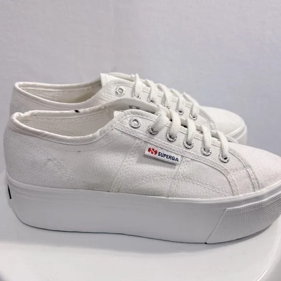 Superga 2790 Linea Up Canvas Platform White Italian Comfort Sneakers Size 39-(8)