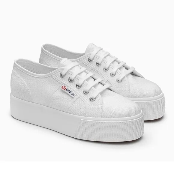 Superga 2790 Linea Up Canvas Platform White Italian Comfort Sneakers Size 39-(8)