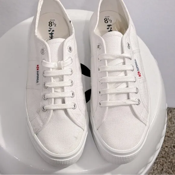Superga 2790 Linea Up Canvas Platform White Italian Comfort Sneakers Size 39-(8)