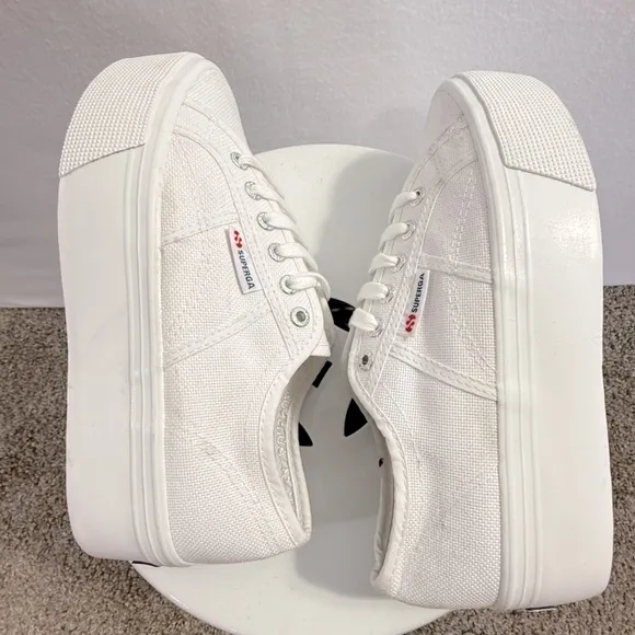 Superga 2790 Linea Up Canvas Platform White Italian Comfort Sneakers Size 39-(8)