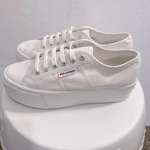 Superga 2790 Linea Up Canvas Platform White Italian Comfort Sneakers Size 39-(8)