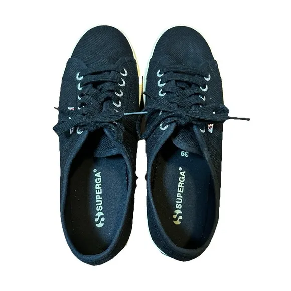 Superga 2790ACOTW Black Platform Cotton Sneaker Unisex Sz 39 Chunky