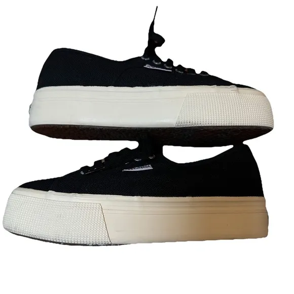 Superga 2790ACOTW Black Platform Cotton Sneaker Unisex Sz 39 Chunky
