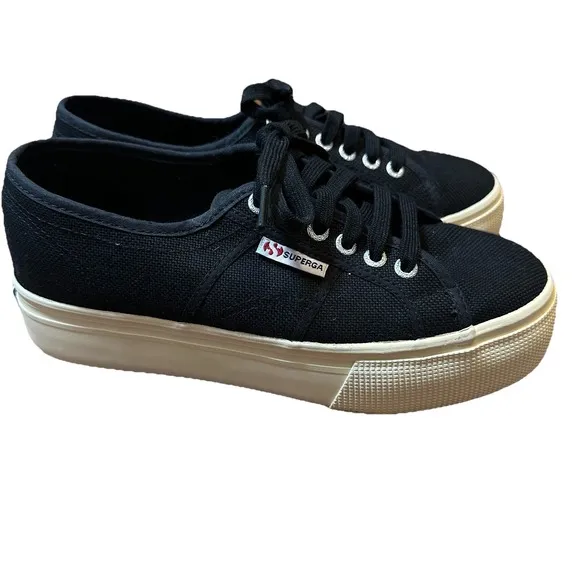 Superga 2790ACOTW Black Platform Cotton Sneaker Unisex Sz 39 Chunky