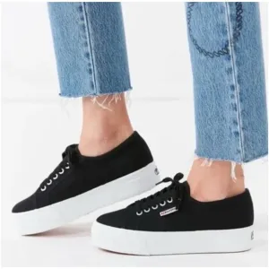 Superga 2790ACOTW Black Platform Cotton Sneaker Unisex Sz 39 Chunky
