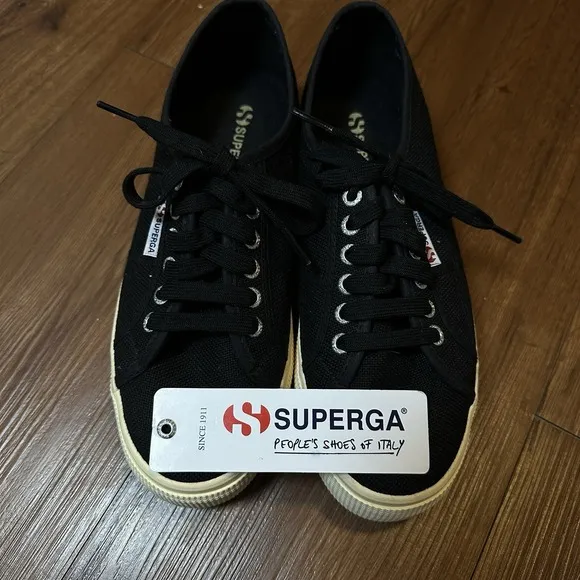 Superga 2790ACOTW Black Platform Cotton Sneaker Unisex Sz 39 Chunky