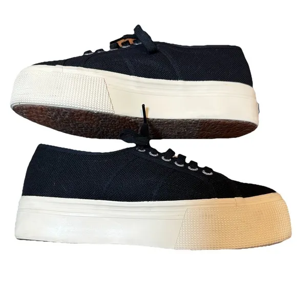Superga 2790ACOTW Black Platform Cotton Sneaker Unisex Sz 39 Chunky