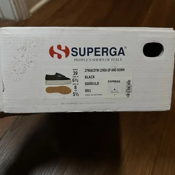 Superga 2790ACOTW Black Platform Cotton Sneaker Unisex Sz 39 Chunky