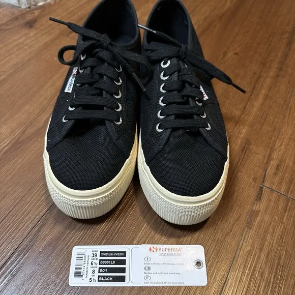 Superga 2790ACOTW Black Platform Cotton Sneaker Unisex Sz 39 Chunky