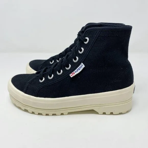 Superga Black Canvas Alpina Chunky Sole High Top Sneakers Women's Sz 36 Lace Up